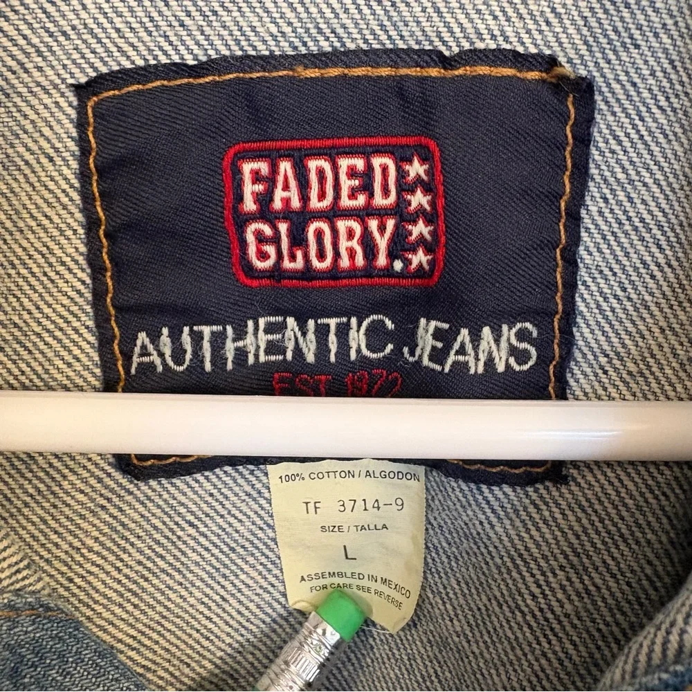 Faded Glory Vintage 90s Denim Trucker Jacket Blue Classic Jean Jacket Unisex L